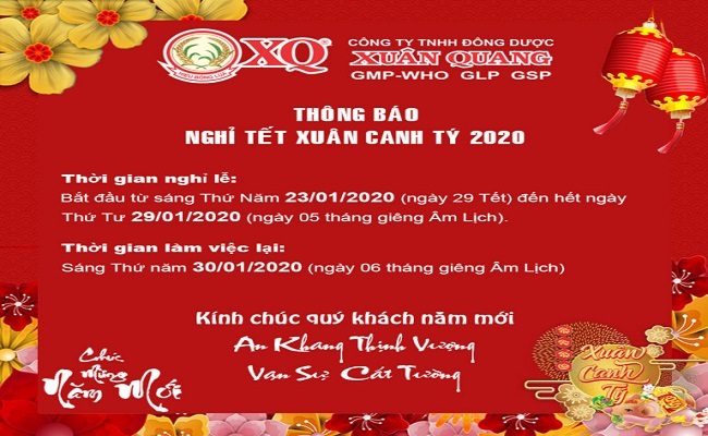 THÔNG BÁO NGHỈ TẾT 2020